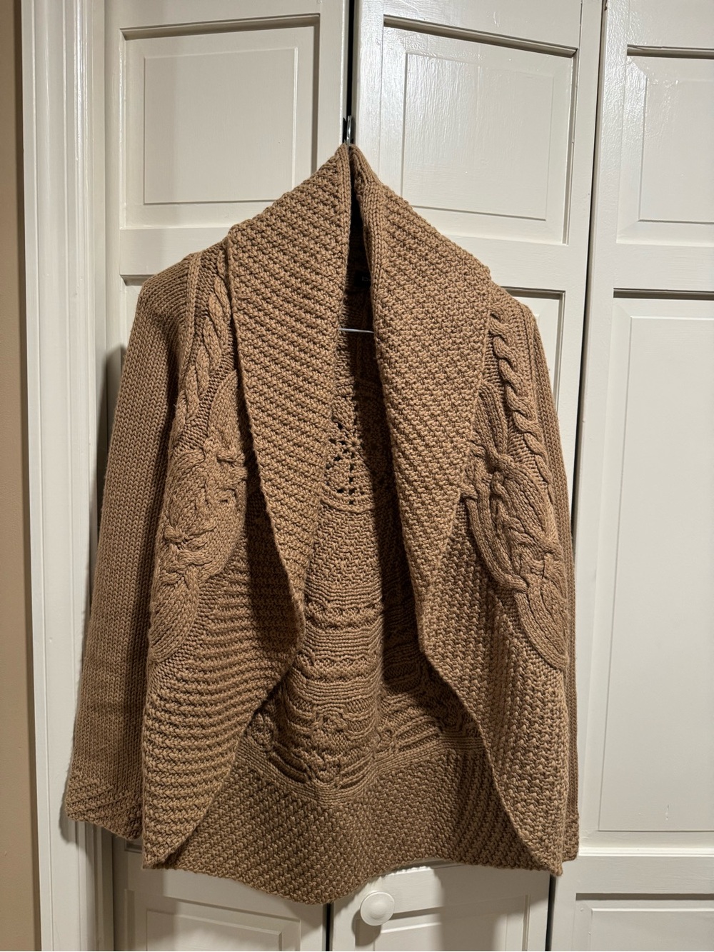 bebe Cable Knit Open-Front Cardigan - Camel Brown